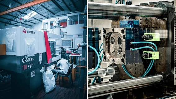 Plastic injection molding production setup